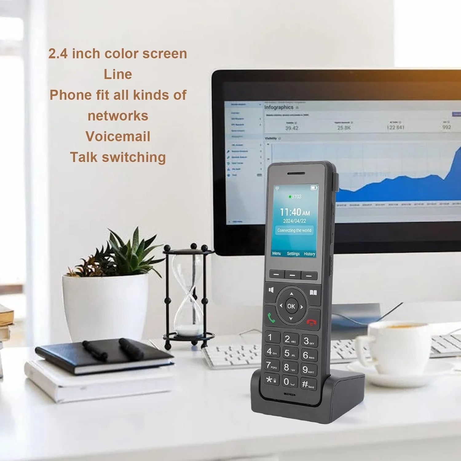 تلفن ویپ بی‌سیم 4G LTE الپریکو، گوشی وای‌فای قابل حمل با صدای HD، صفحه نمایش رنگی 2.4 اینچی برای استفاده در منزل و محل کار (نسخه اروپا)