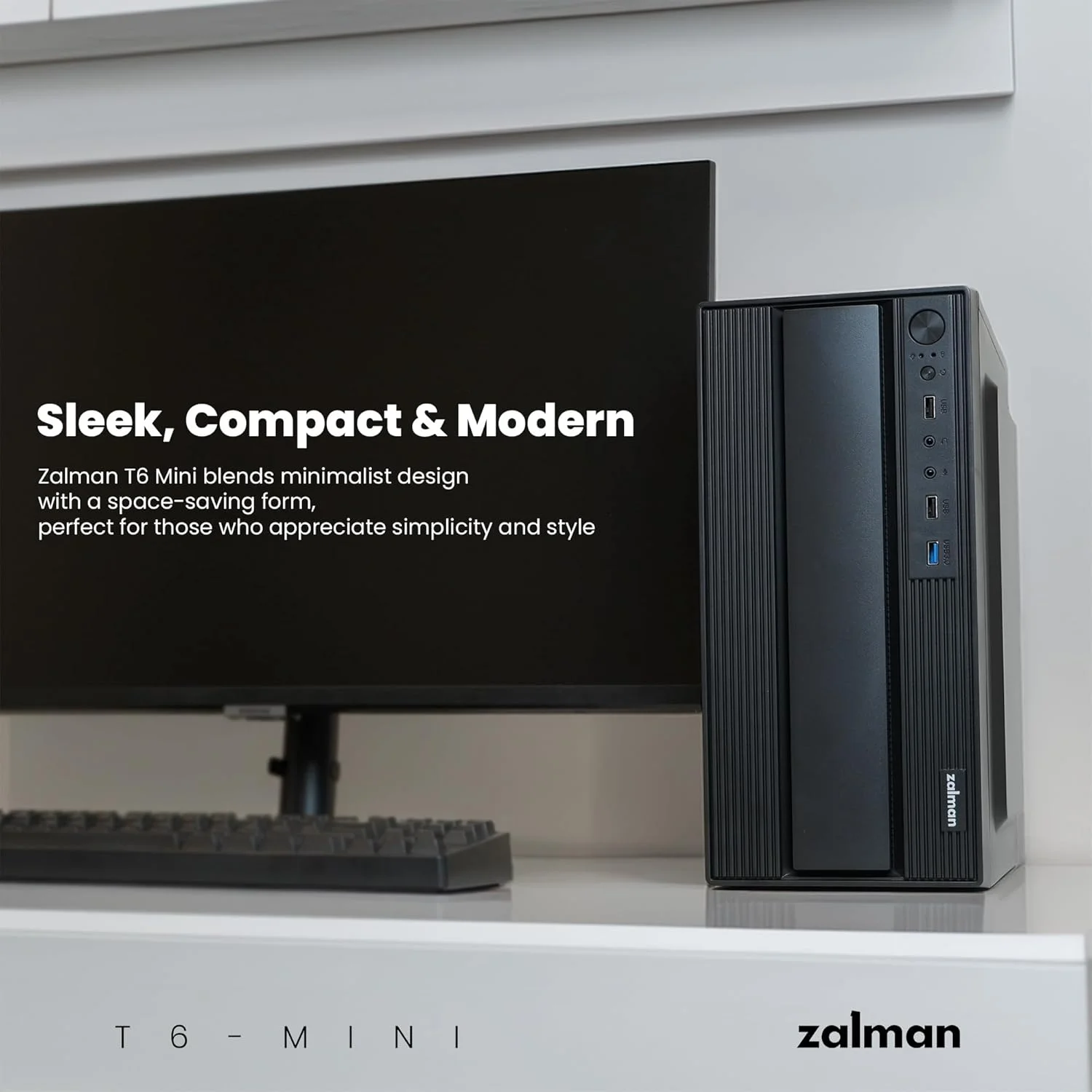 کیس کامپیوتر کوچک Zalman T6 MINI، شاسی کامپیوتر Micro-ATX Mini-ITX SFF SFX HTPC، USB 3.0، 1 عدد فن 80 میلی‌متری از پیش نصب‌شده، کیس کوچک مناسب برای کامپیوتر اداری