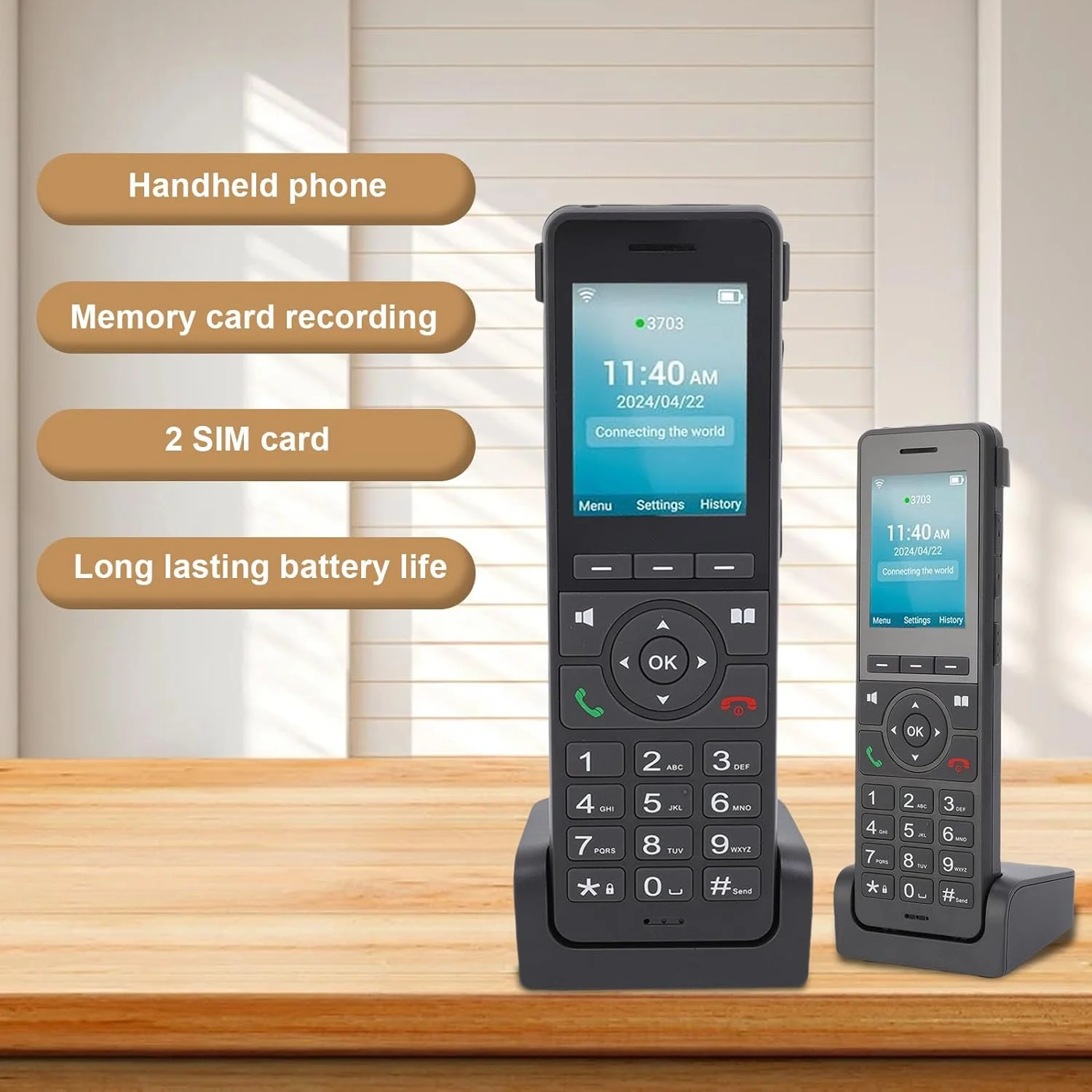 تلفن بی سیم 4G LTE GOWENIC، صفحه نمایش رنگی 2.4 اینچی با WiFi BT و 3 حساب SIP برای خدمات تلفن خانگی VoIP