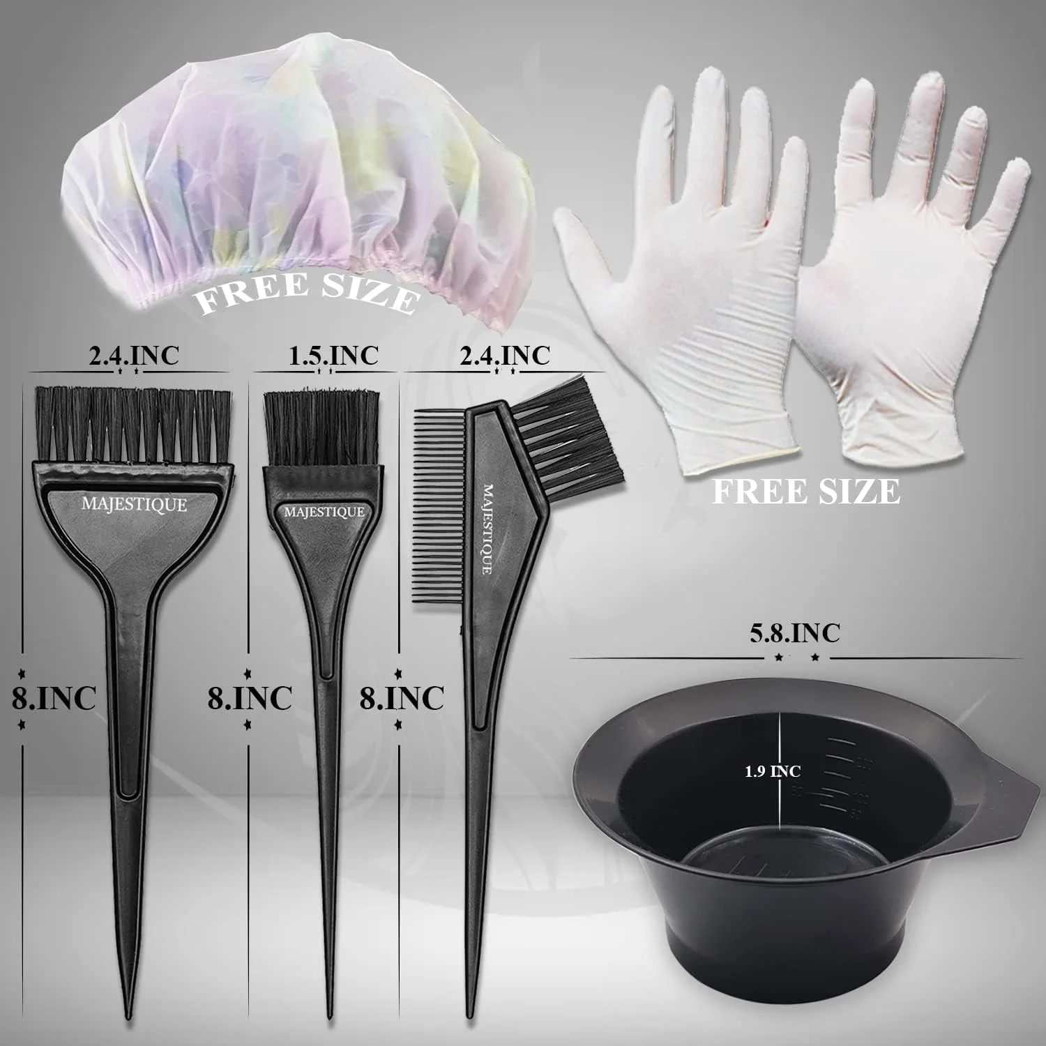 مجموعه رنگ مو 6 تکه مجستیک، کاسه رنگ مو، برس رنگ، شنل رنگ مو، دستکش برای ابزار رنگ مو سالن مجموعه رنگ مو 6 تکه مجستیک، کاسه رنگ مو، برس رنگ، شنل رنگ مو، دستکش برای ابزار رنگ مو سالن