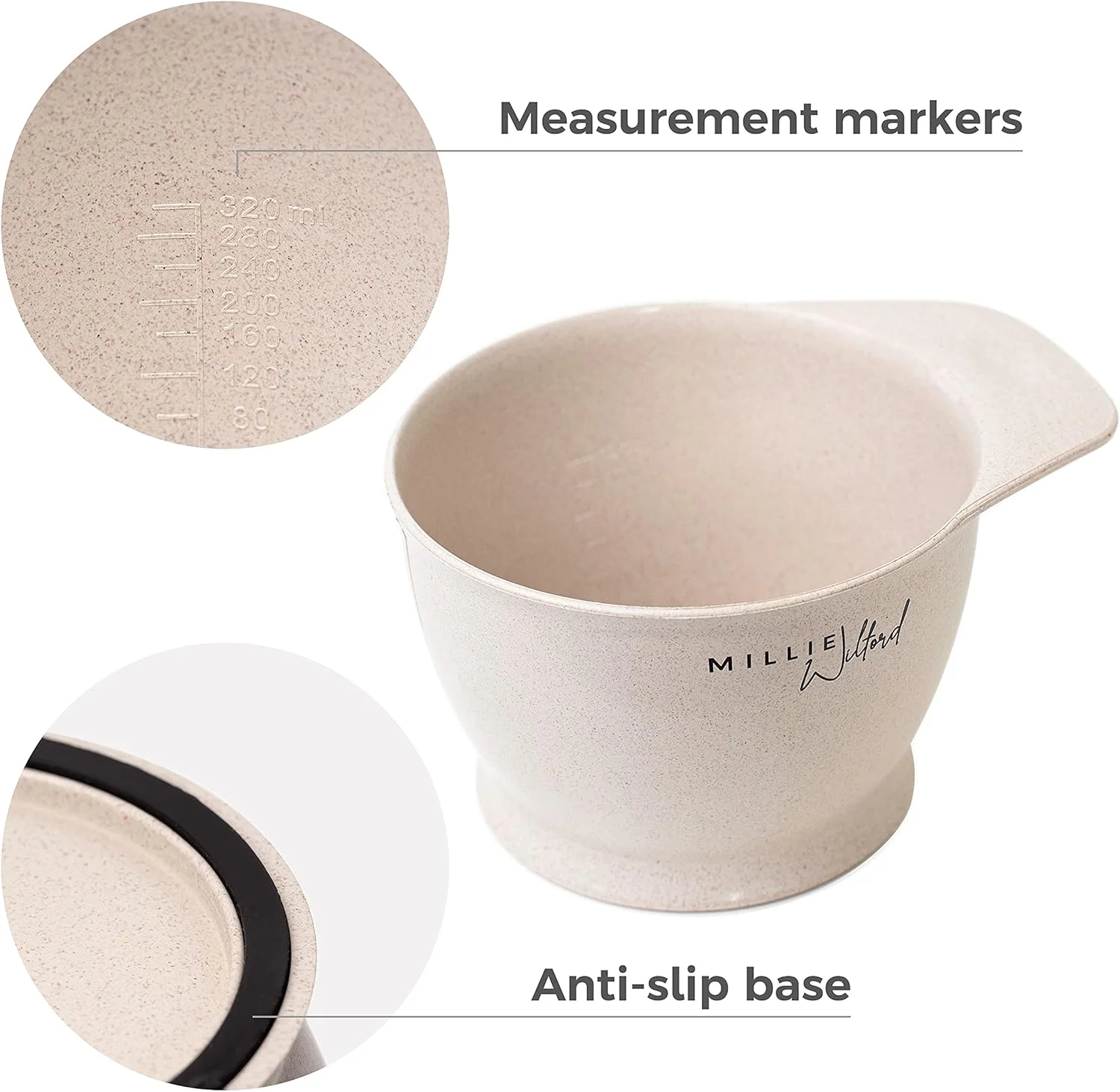 مجموعه کاسه و برس رنگ مو میلی ویلفورد - کیت ابزار رنگ آمیزی مو برای هایلایت، رنگ کردن، دکلره کردن و ترمیم ریشه در خانه، الیاف گیاهی بازیافتی (5 تکه)