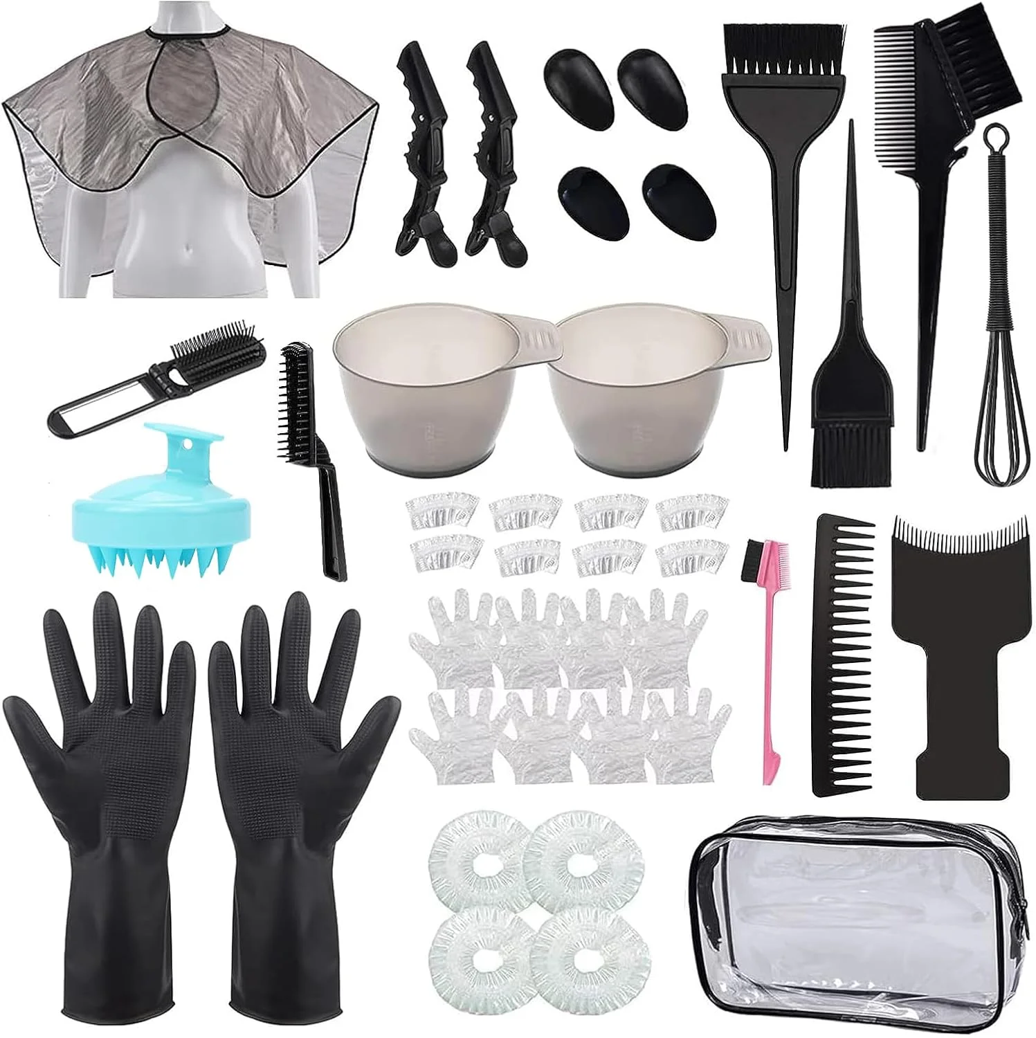 مجموعه رنگ مو 42 تکه، شامل کاسه رنگ، برس رنگ، همزن رنگ مو، پوشش گوش، گیره مو، شنل رنگ مو، دستکش برای رنگ کردن مو در خانه و سالن مجموعه رنگ مو 42 تکه، شامل کاسه رنگ، برس رنگ، همزن رنگ مو، پوشش گوش، گیره مو، شنل رنگ مو، دستکش برای رنگ کردن مو در خانه و سالن