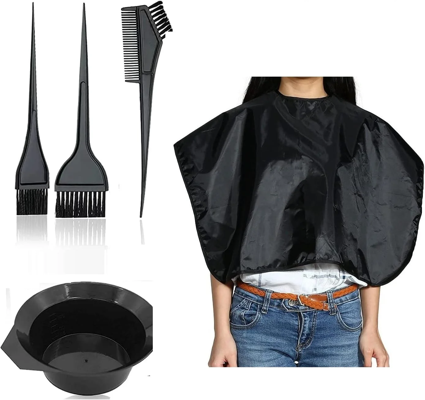 مجموعه رنگ مو 5 تکه Sweetpea®، ابزار رنگ آمیزی، دکلره و DIY مو، کاسه رنگ مو / 3 عدد برس رنگ / نیمه شنل (مشکی) مجموعه رنگ مو 5 تکه Sweetpea®، ابزار رنگ آمیزی، دکلره و DIY مو، کاسه رنگ مو / 3 عدد برس رنگ / نیمه شنل (مشکی)