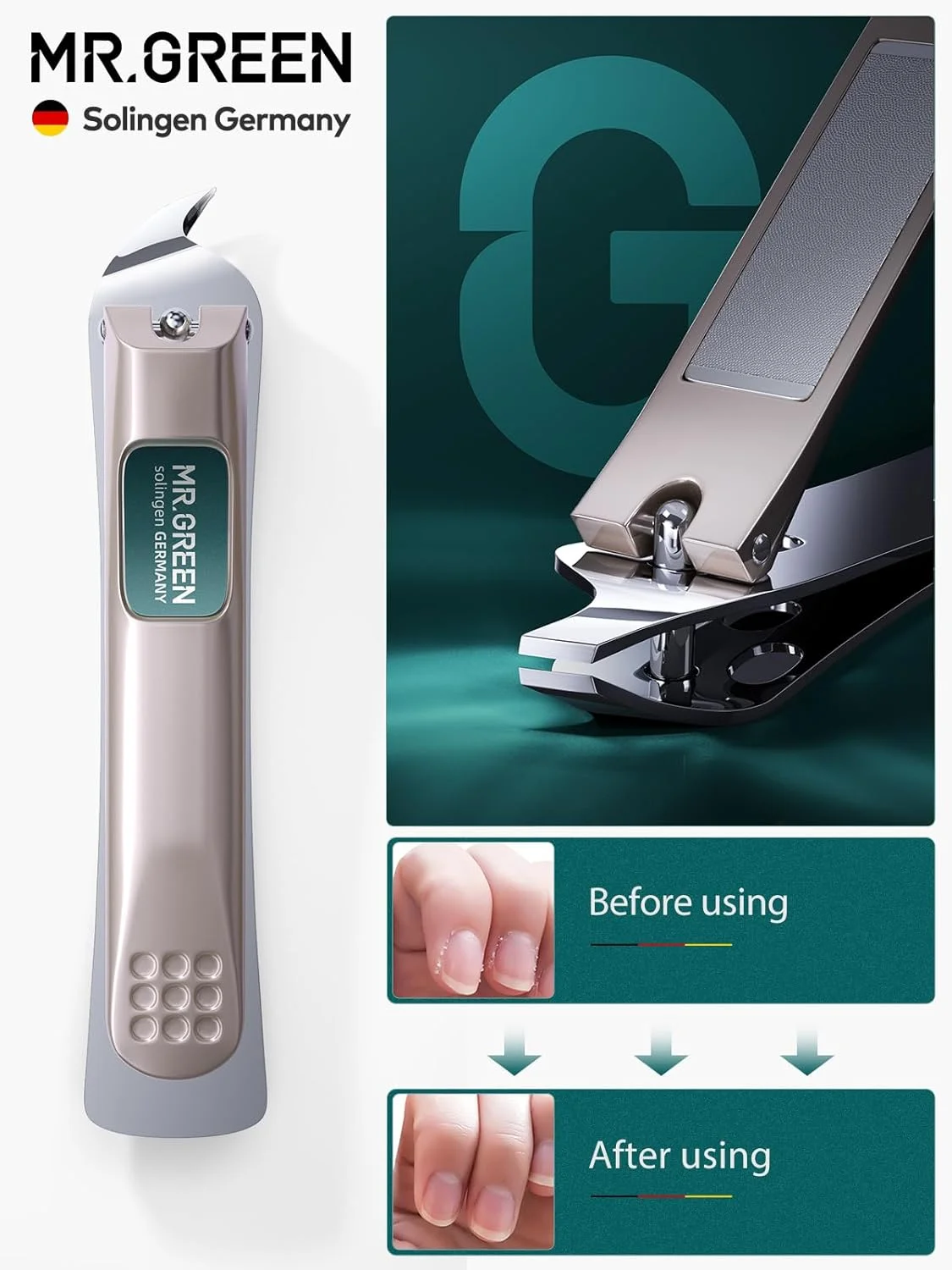 ست مانیکور ناخن MR.GREEN، ست 5 تکه شامل ناخن گیر، گوش پاک کن، سوهان ناخن شیشه ای، موچین، ست حرفه ای مانیکور برای آقایان و بانوان، ناخن گیر با کیف چرمی (بنفش)