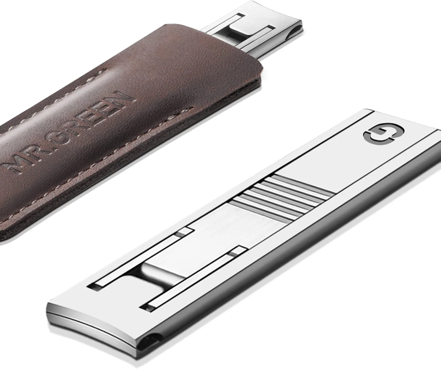 ناخن گیر فوق العاده نازک MR.GREEN، ساخته شده با فناوری دقیق آلمانی، دارای روکش چرمی با بافت عالی (خاکستری روشن)