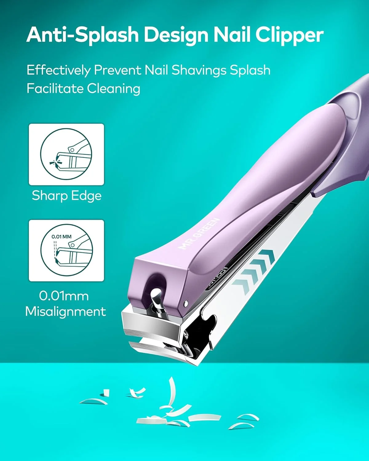 ناخن گیر MR.GREEN با سوهان ناخن، ست ناخن گیر ضد پاشش برای ناخن های ضخیم، کاتر ناخن حرفه ای فولاد ضد زنگ درجه پزشکی، ناخن گیر تیز و بادوام برای مردان و زنان (بنفش)