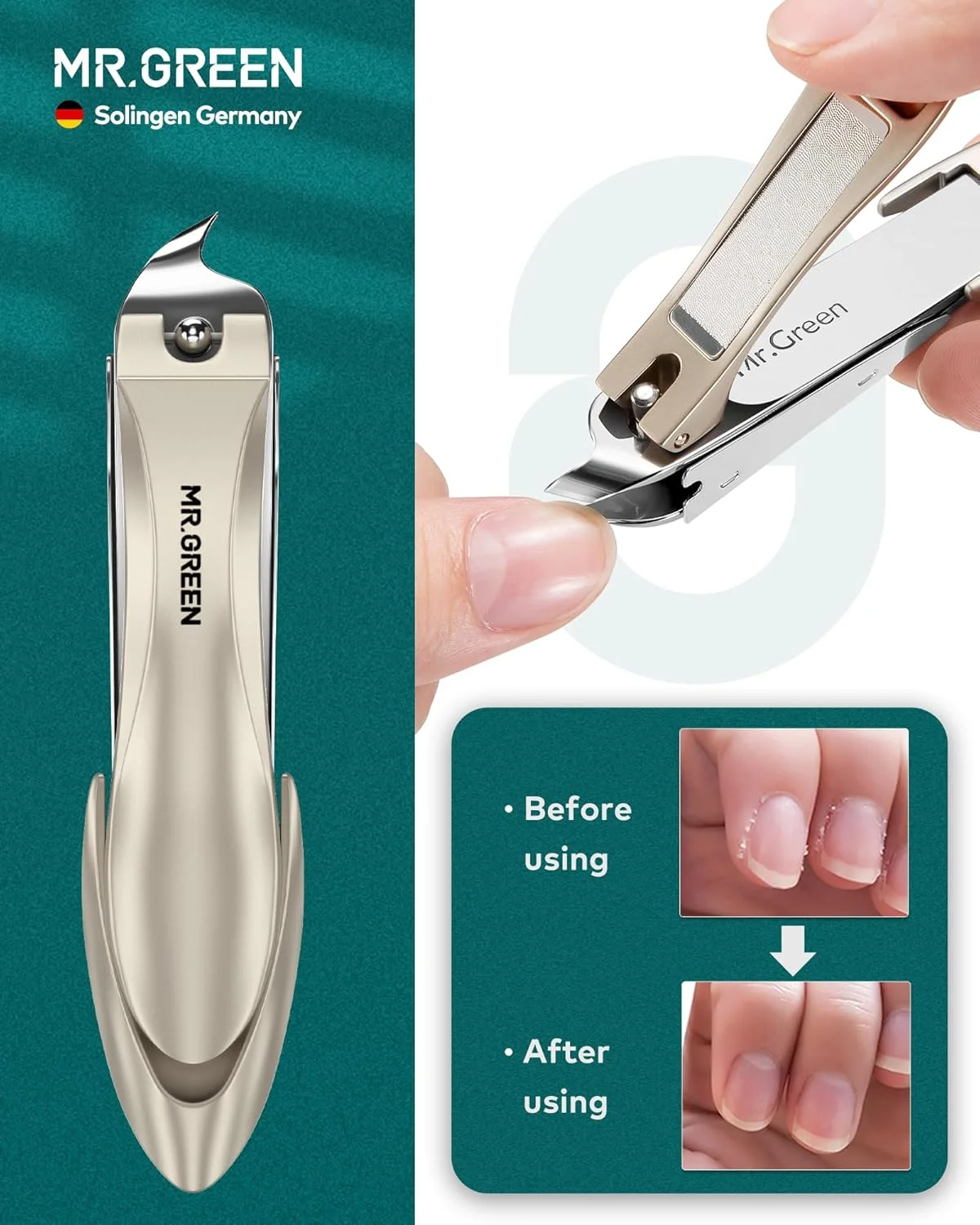 ست مانیکور MR.GREEN، ست ناخن گیر استیل ضد زنگ آلمانی با طراحی ضد پاشش، کیفیت بالای ناخن گیر انگشتان دست و پا، ابزار حرفه ای مراقبت شخصی با کیف چرمی نفیس برای آقایان و بانوان