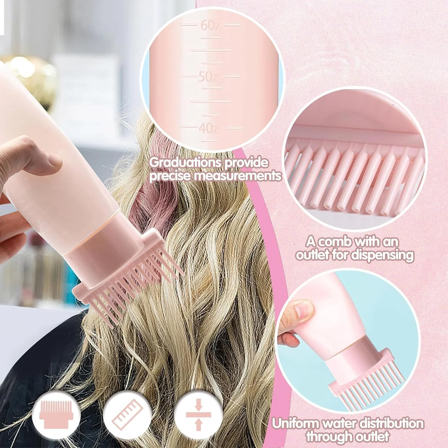 بسته 2 عددی بطری روغن مو 180 میلی لیتری، بطری اپلیکاتور با مقیاس، برای رنگ کردن یکنواخت مو، 2 برس اپلیکاتور شانه ریشه و ماساژور پوست سر با استفاده آسان (صورتی و سفید) بسته 2 عددی بطری روغن مو 180 میلی لیتری، بطری اپلیکاتور با مقیاس، برای رنگ کردن یکنواخت مو، 2 برس اپلیکاتور شانه ریشه و ماساژور پوست سر با استفاده آسان (صورتی و سفید)