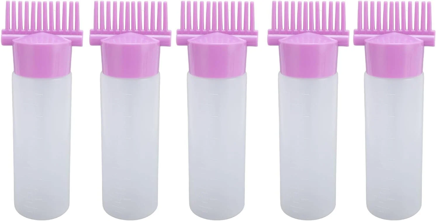 بطری اپلیکاتور شانه ریشه مو 6 اونسی، 5 عدد اپلیکاتور روغن برای رنگ مو، بطری روغن مو با مقیاس مدرج (بنفش)