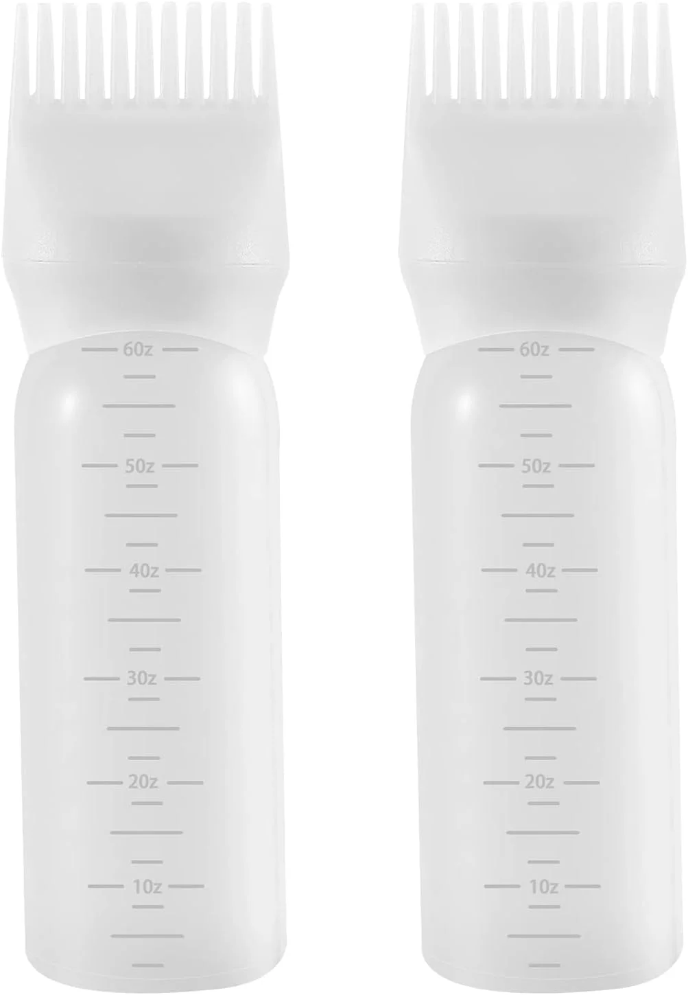 بطری اپلیکاتور شانه ریشه، 177 میلی لیتر، اپلیکاتور روغن مو، بسته 2 عددی، بطری اپلیکاتور رنگ مو با مقیاس مدرج، سفید