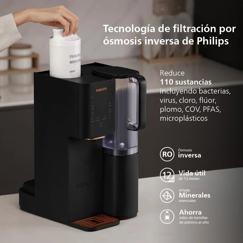 دستگاه تصفیه آب اسمز معکوس فیلیپس مدل ADD6920BK/10 با فناوری Aquaporin Inside®: حذف تا 110 ماده مضر، گرمایش فوری، عمر فیلتر 1 ساله