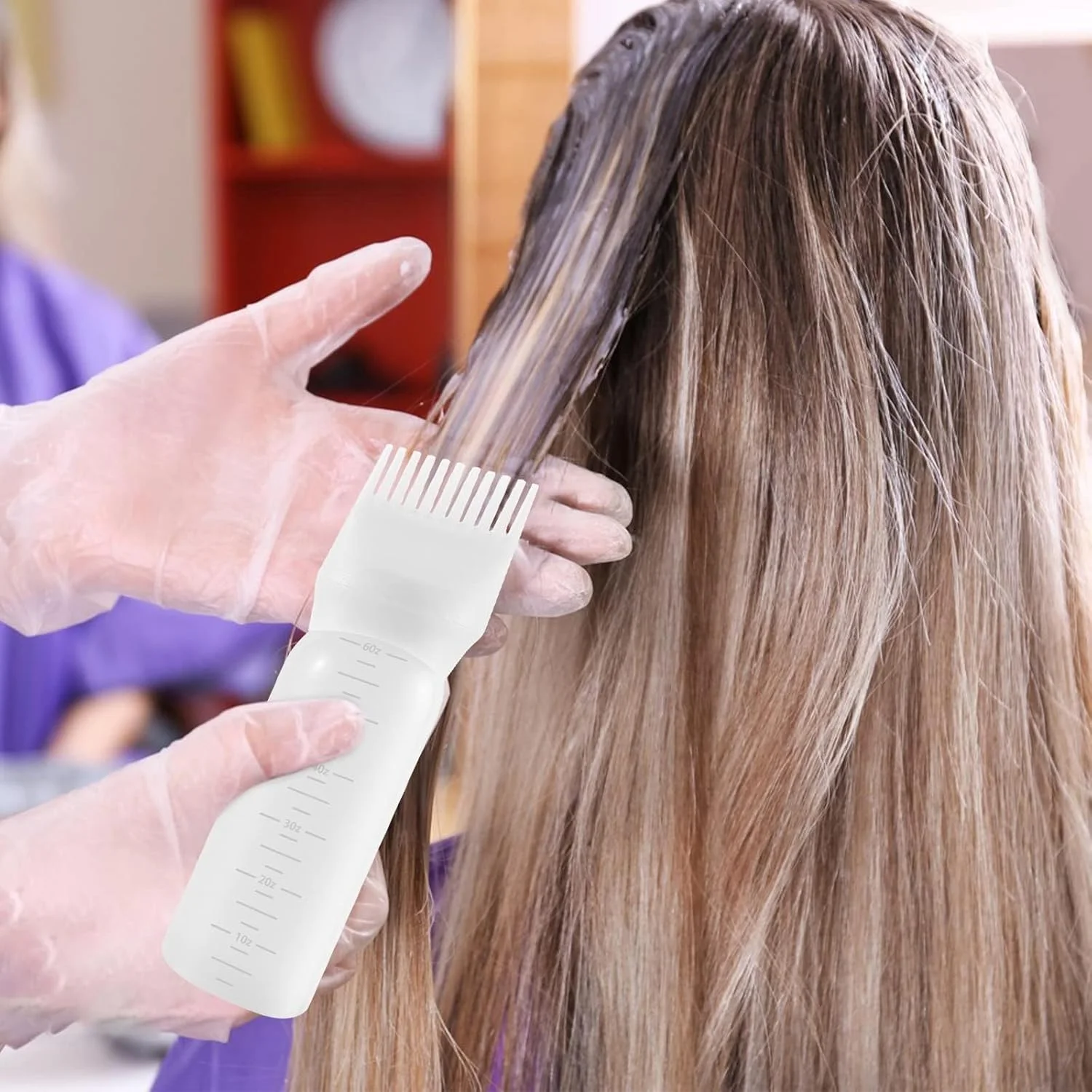 بطری اپلیکاتور شانه ریشه، 177 میلی لیتر، اپلیکاتور روغن مو، بسته 2 عددی، بطری اپلیکاتور رنگ مو با مقیاس مدرج، سفید