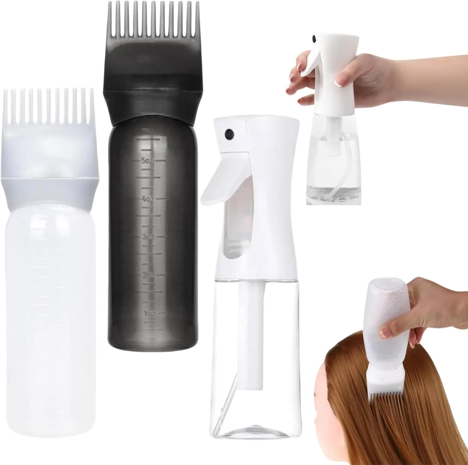 اپلیکاتور روغن مو، پخش کننده روغن مو، اپلیکاتور روغن کاری مو 160 میلی لیتری، بطری اپلیکاتور برای ریشه مو، به همراه بطری اسپری 200 میلی لیتری برای آرایشگران، رنگ کردن و مراقبت