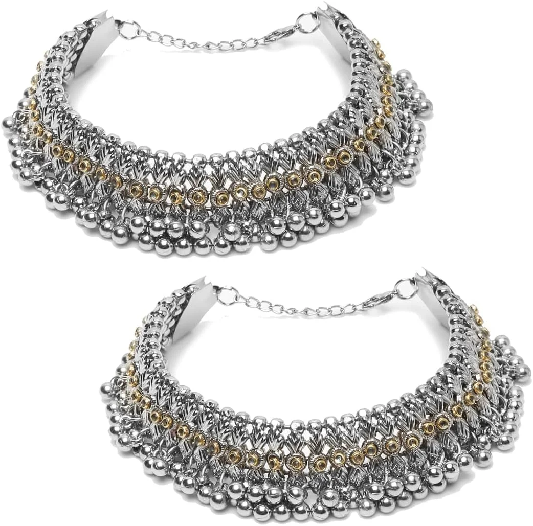 زیورآلات YouBella، پابندهای شیک نقره آلمانی دست ساز برای دختران و زنان (YBANK_60024) (نقره ای)، تک سایز، نقره آلمانی، بدون سنگ قیمتی زیورآلات YouBella، پابندهای شیک نقره آلمانی دست ساز برای دختران و زنان (YBANK_60024) (نقره ای)، تک سایز، نقره آلمانی، بدون سنگ قیمتی