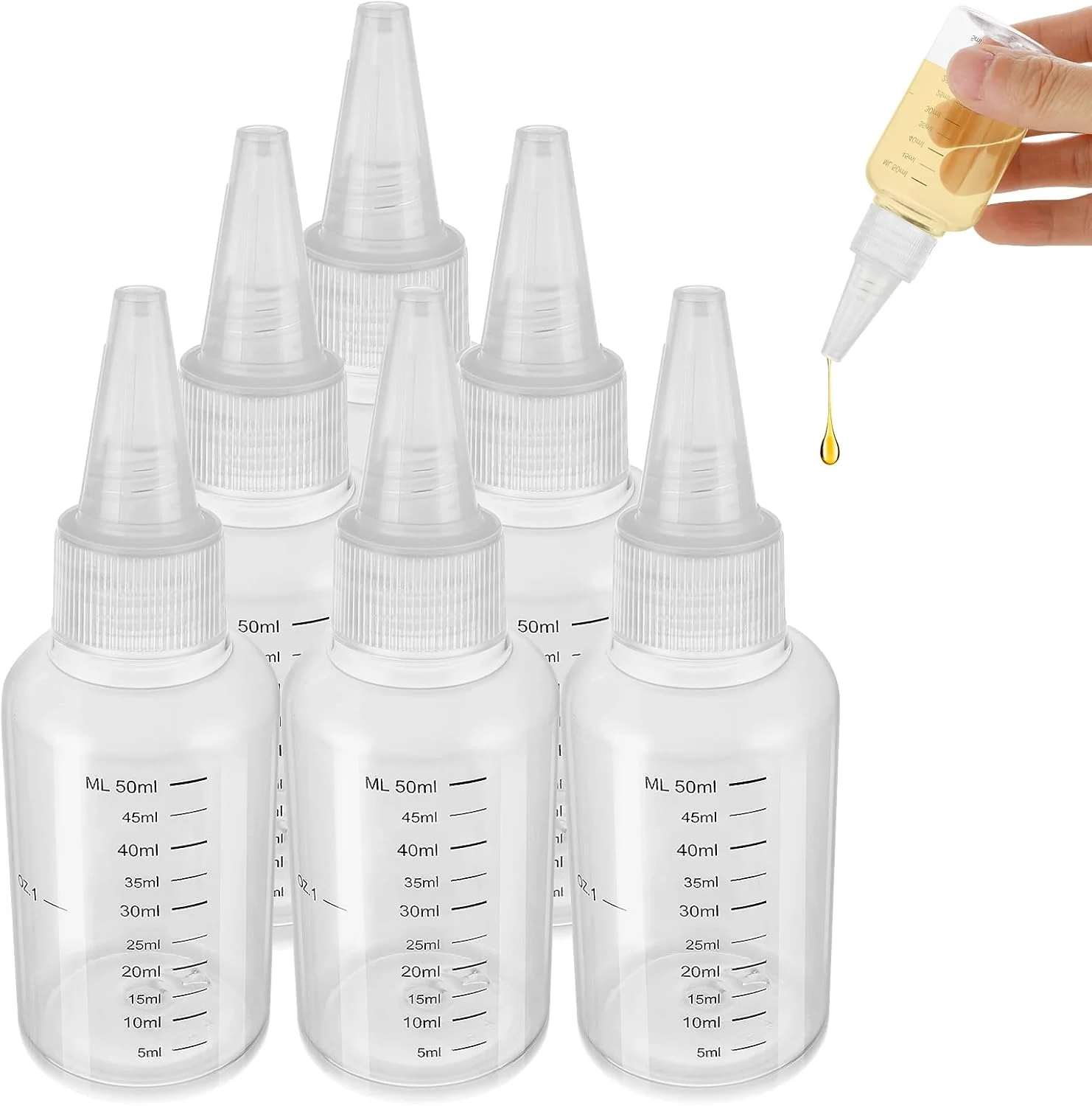 بطری روغن مو ASTER، بسته 6 عددی، بطری رنگ مو قابل شارژ 2 اونسی، بطری روغن پلاستیکی خالی برای مو با مقیاس مدرج، اپلیکاتور روغن مو با درب پیچی