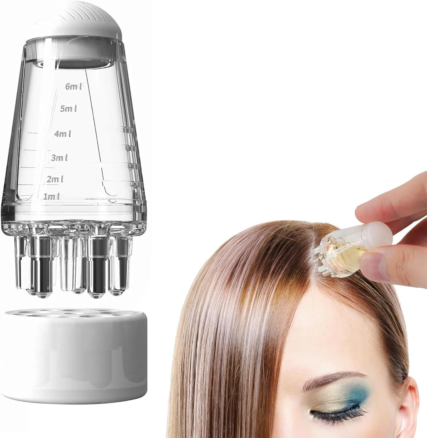 شانه اپلیکاتور روغن مو، بطری ریشه پوست سر برای سرم مو و مایعات مختلف، اپلیکاتور توپی (سفید)
