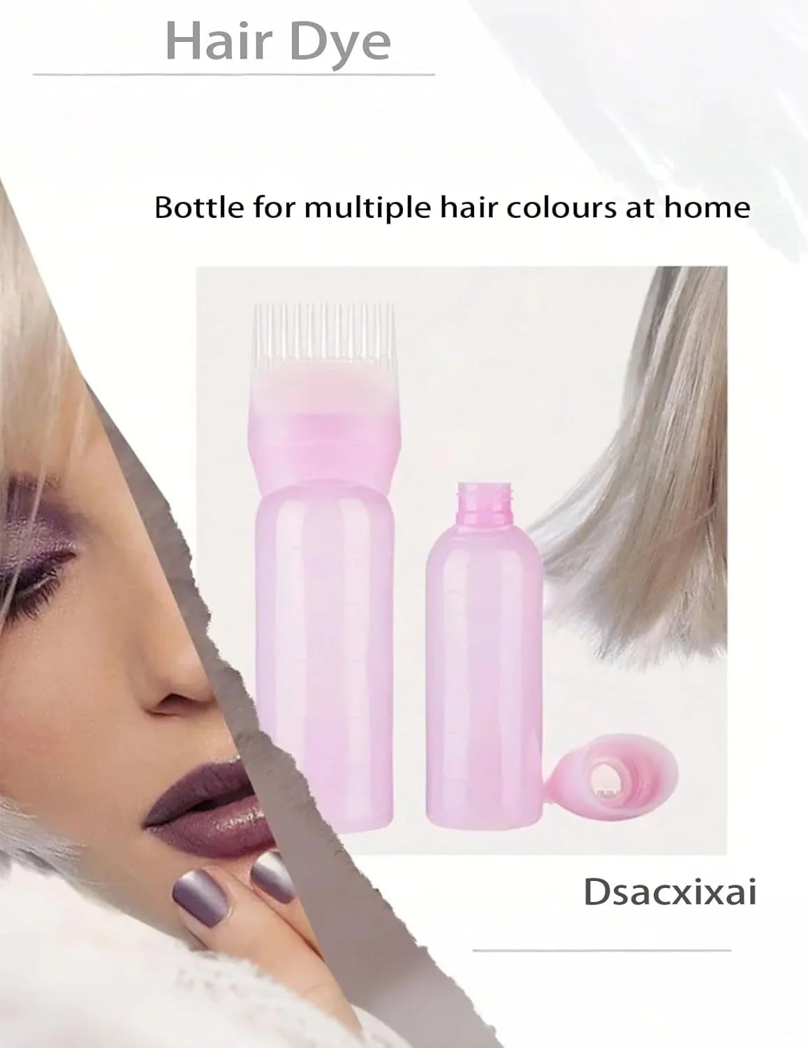 بطری های رنگ مو با شانه و مقیاس، مناسب برای رنگ کردن مو در خانه (صورتی)