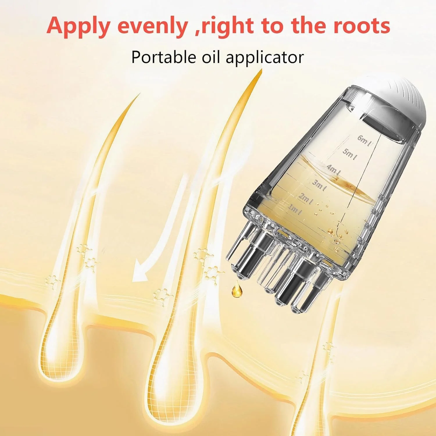 شانه اپلیکاتور روغن مو، بطری ریشه پوست سر برای سرم مو و مایعات مختلف، اپلیکاتور توپی (سفید)