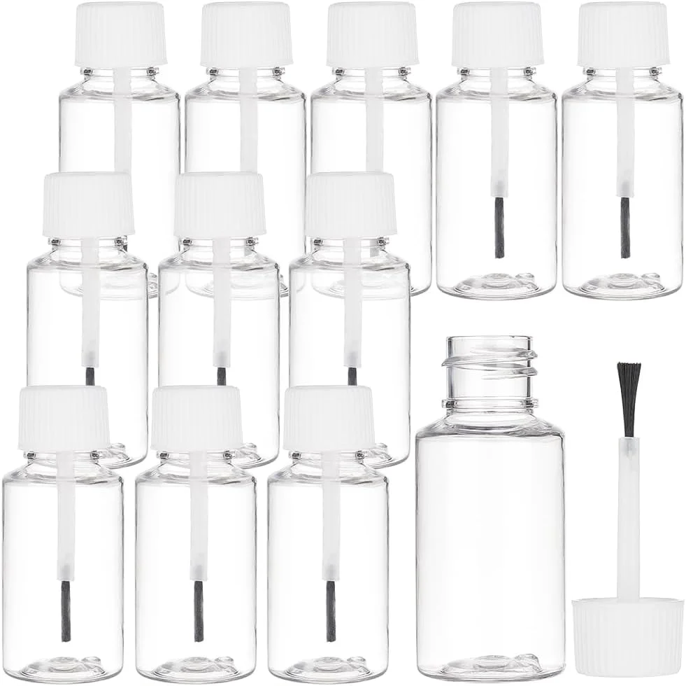 BENECREAT بسته 20 عددی بطری های پلاستیکی برس دار 20 میلی لیتری (0.68 fl. oz) با درب سفید، بطری خالی و قابل شارژ مجدد با برس برای چسب، رنگ، طراحی ناخن