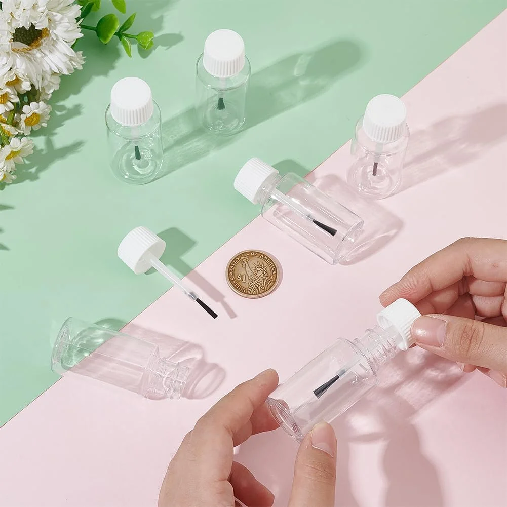 BENECREAT بسته 20 عددی بطری های پلاستیکی برس دار 20 میلی لیتری (0.68 fl. oz) با درب سفید، بطری خالی و قابل شارژ مجدد با برس برای چسب، رنگ، طراحی ناخن