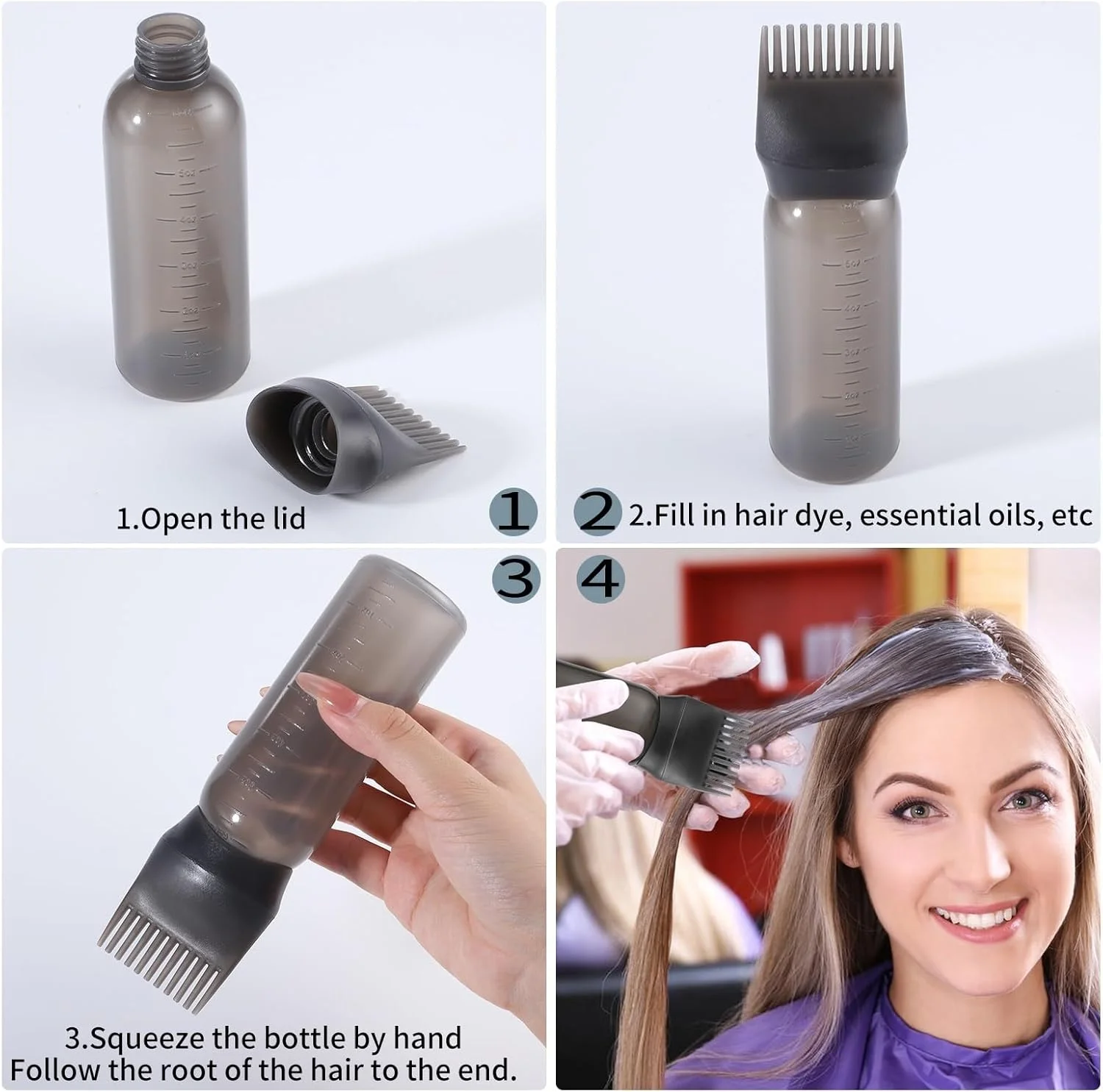 بطری اپلیکاتور شانه ریشه دفسدر، بسته 2 عددی، 177 میلی لیتر، اپلیکاتور روغن برای رنگ مو، بطری روغن کاری مو مشکی با برس اپلیکاتور و مقیاس مدرج، مشکی بطری اپلیکاتور شانه ریشه دفسدر، بسته 2 عددی، 177 میلی لیتر، اپلیکاتور روغن برای رنگ مو، بطری روغن کاری مو مشکی با برس اپلیکاتور و مقیاس مدرج، مشکی