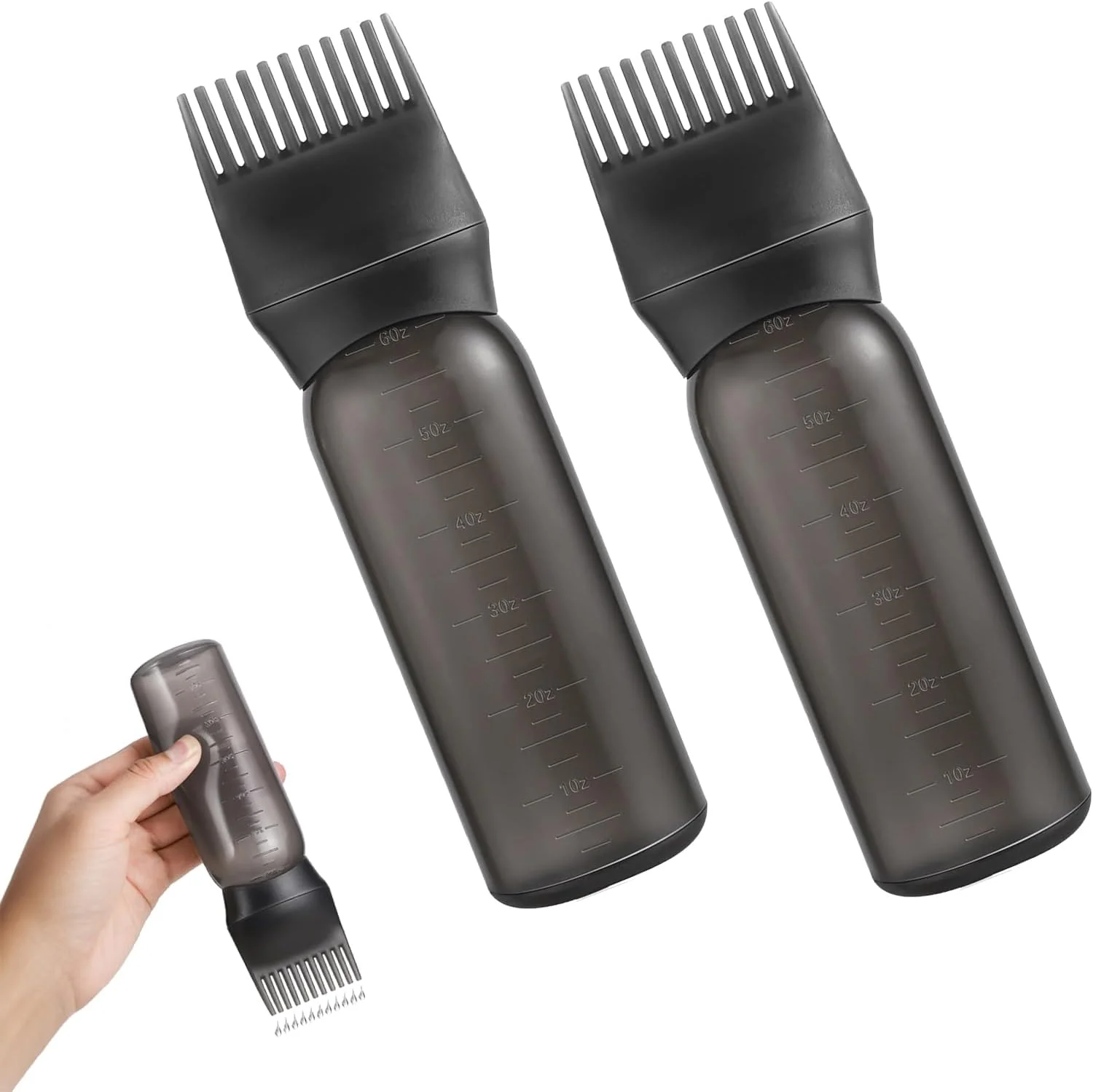 بطری اپلیکاتور شانه ریشه مو - بطری برس روغن رنگ مو 177 میلی لیتری با مقیاس مدرج - ابزار رنگ آمیزی مو مشکی (2 عددی)