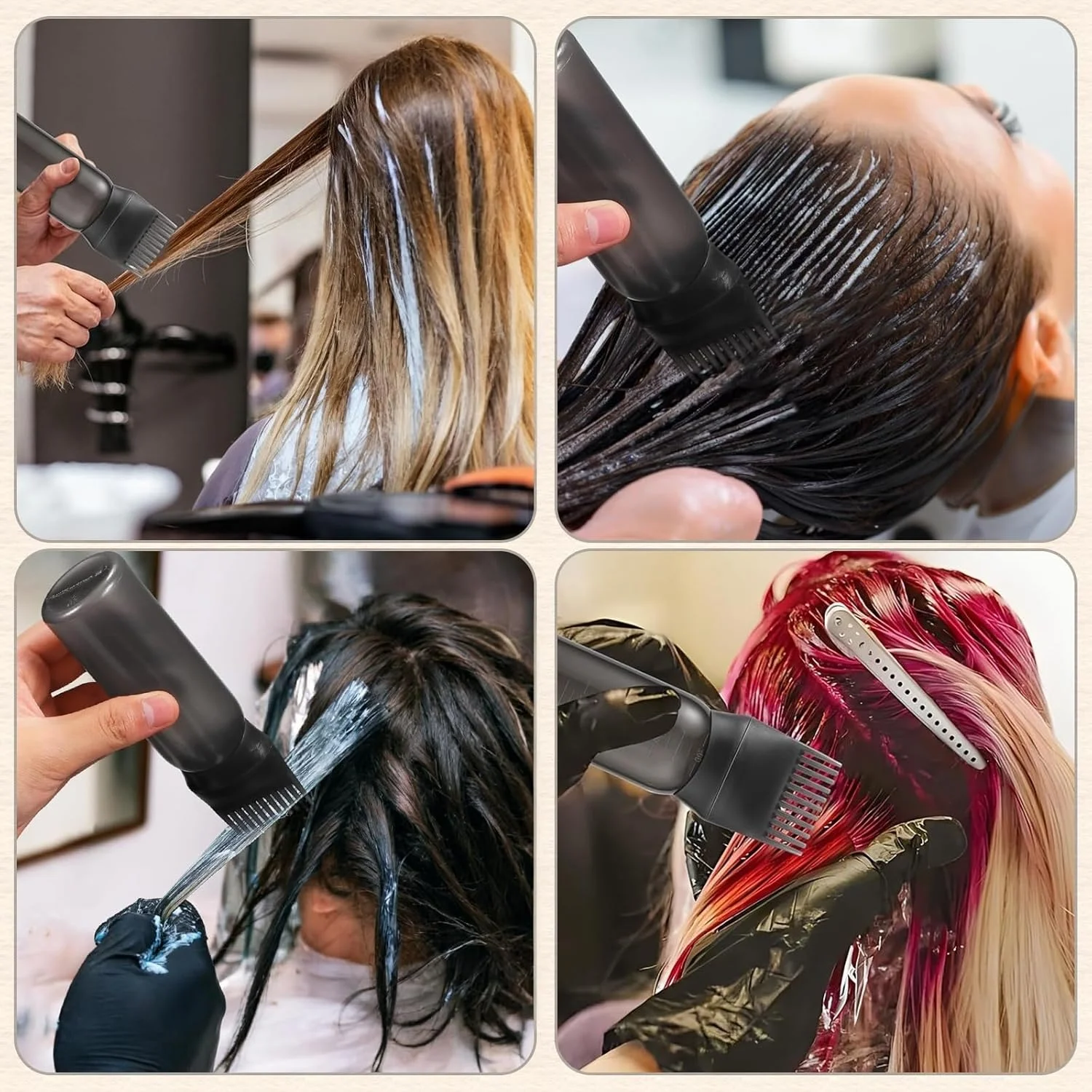 بطری اپلیکاتور شانه ریشه مو - بطری برس روغن رنگ مو 177 میلی لیتری با مقیاس مدرج - ابزار رنگ آمیزی مو مشکی (2 عددی)