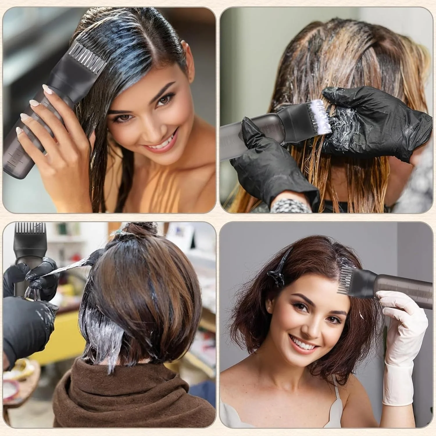 بطری اپلیکاتور شانه ریشه مو - بطری برس روغن رنگ مو 177 میلی لیتری با مقیاس مدرج - ابزار رنگ آمیزی مو مشکی (2 عددی)