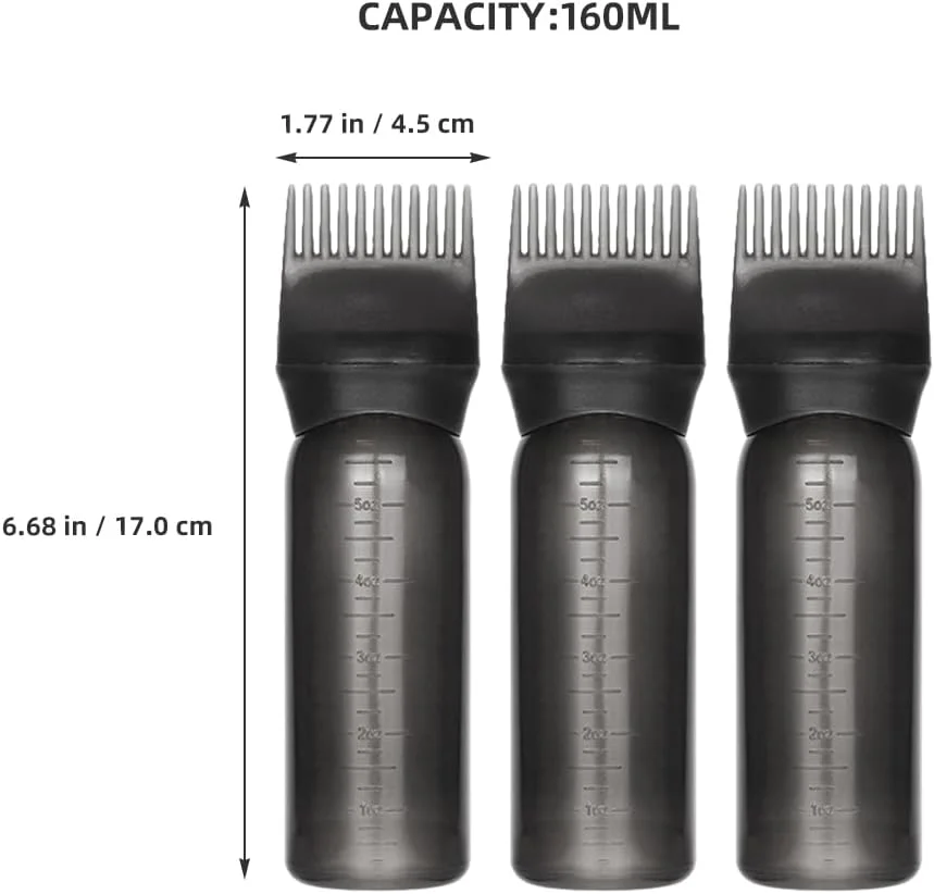 مجموعه ۳ عددی بطری اپلیکاتور ریشه مو FRCOLOR برای مراقبت از مو، شانه بطری اپلیکاتور ریشه، شانه بطری رنگ مو برای بطری های رنگ مو، بطری روغن مو - مشکی