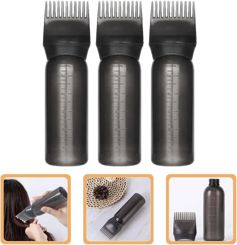 مجموعه ۳ عددی بطری اپلیکاتور ریشه مو FRCOLOR برای مراقبت از مو، شانه بطری اپلیکاتور ریشه، شانه بطری رنگ مو برای بطری های رنگ مو، بطری روغن مو - مشکی