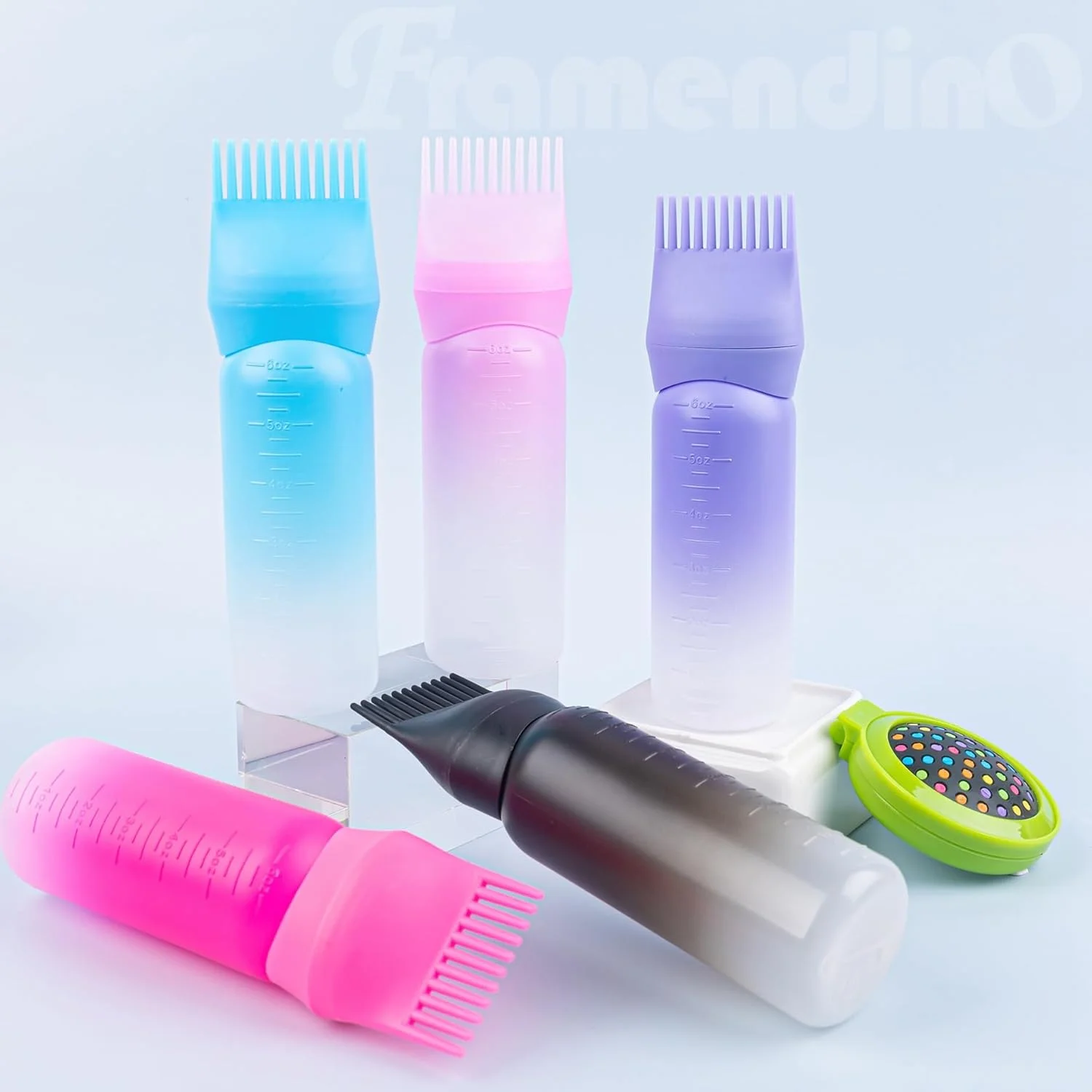 Framendino، بسته 5 عددی بطری اپلیکاتور شانه ریشه 6 اونسی، بطری های اپلیکاتور روغن مو با برس و مقیاس مدرج برای استفاده در منزل و سالن، 5 رنگ Framendino، بسته 5 عددی بطری اپلیکاتور شانه ریشه 6 اونسی، بطری های اپلیکاتور روغن مو با برس و مقیاس مدرج برای استفاده در منزل و سالن، 5 رنگ