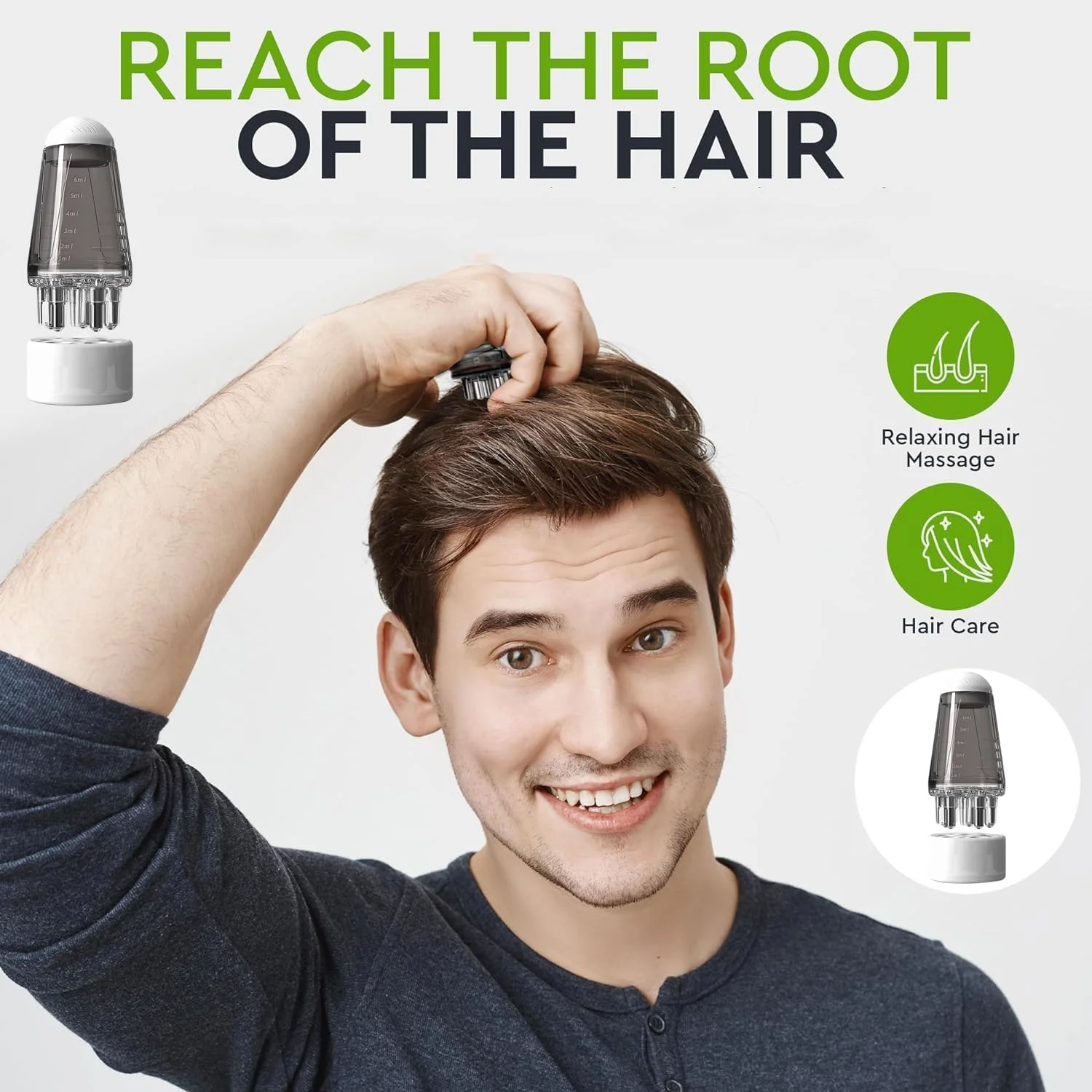 اپلیکاتور روغن مو Goodern، اپلیکاتور شانه روغن پوست سر با کاربرد دوگانه، بطری شانه ریشه مو، بطری روغن ضروری حمام، لوازم جانبی مراقبت از مو برای مایعات مختلف - خاکستری