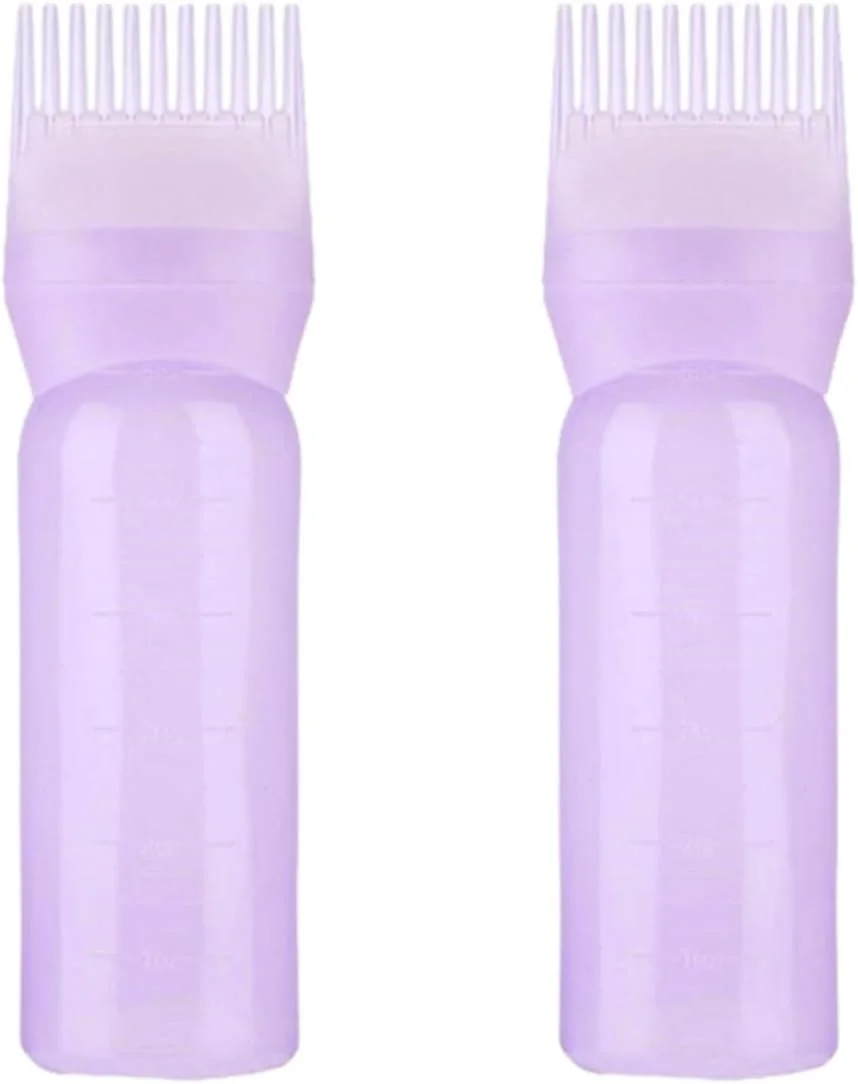 شانه رنگ مو ریشه - بطری اپلیکاتور روغن مو 2 عددی | بطری اپلیکاتور شانه ریشه قابل حمل و استفاده مجدد با مقیاس مدرج | برس روغن سبک وزن برای استفاده در سالن منزل (بنفش)