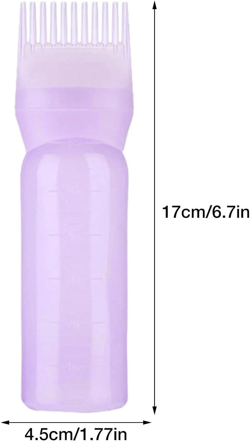 شانه رنگ مو ریشه - بطری اپلیکاتور روغن مو 2 عددی | بطری اپلیکاتور شانه ریشه قابل حمل و استفاده مجدد با مقیاس مدرج | برس روغن سبک وزن برای استفاده در سالن منزل (بنفش)