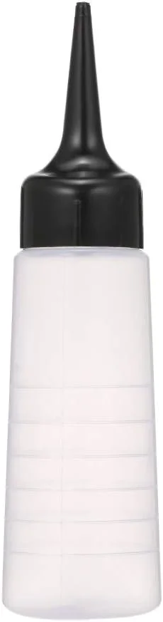 بطری رنگ مو 150 میلی لیتری Honsto با نوک مشکی مورب، مقیاس اندازه گیری، پلاستیک نرم و بادوام، ایده آل برای استفاده در منزل و سالن، 30.68 میلی لیتر، پلاستیک