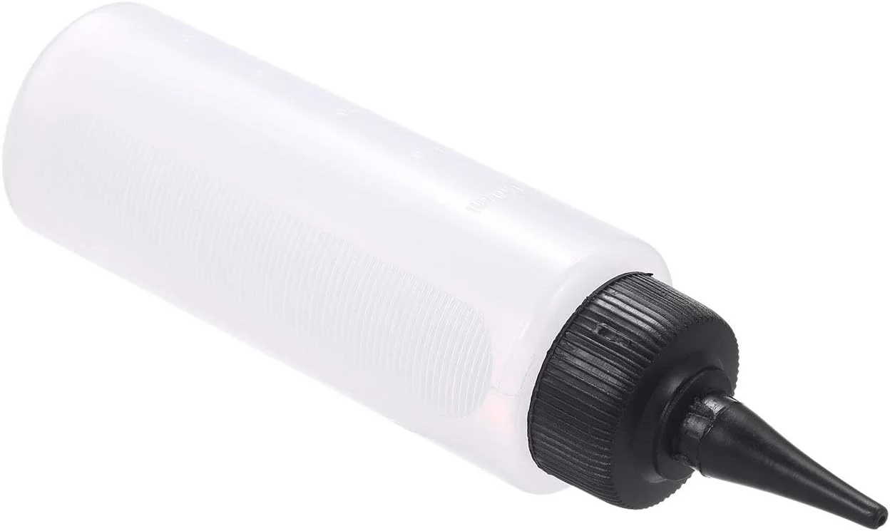 بطری رنگ مو هلِمی، بطری مخلوط کننده رنگ مو، بطری فشاری شامپو با نوک و درپوش مشکی