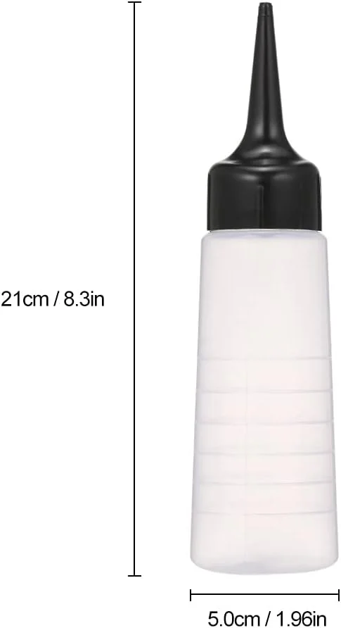بطری رنگ مو 150 میلی لیتری Honsto با نوک مشکی مورب، مقیاس اندازه گیری، پلاستیک نرم و بادوام، ایده آل برای استفاده در منزل و سالن، 30.68 میلی لیتر، پلاستیک