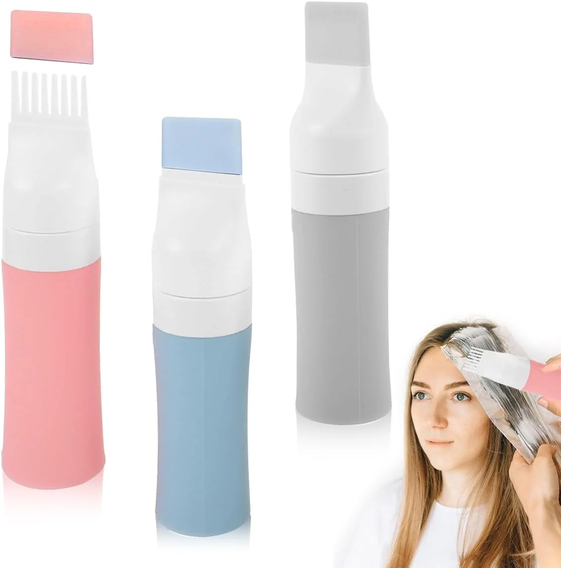 بطری اپلیکاتور شانه ریشه هانیا، 3 عددی، بطری رنگ مو 60 میلی لیتری با مقیاس مدرج، برس اپلیکاتور روغن برای رنگ کردن مو، مناسب برای سالن و استفاده خانگی
