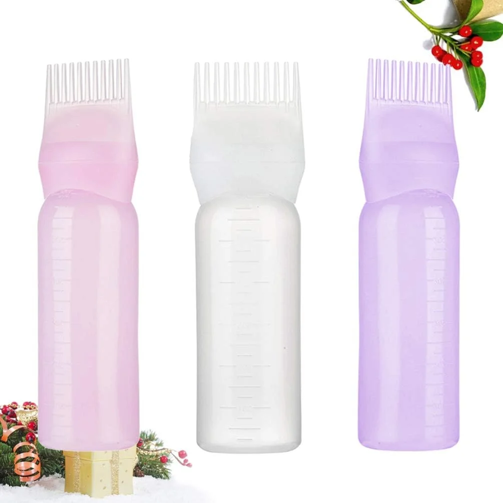 Minkissy ست 3 عددی بطری رنگ مو با شانه ریشه، پخش کننده با مقیاس مدرج، ابزار ضروری رنگ آمیزی مو، رنگ و درمان پوست سر (سفید بنفش صورتی)