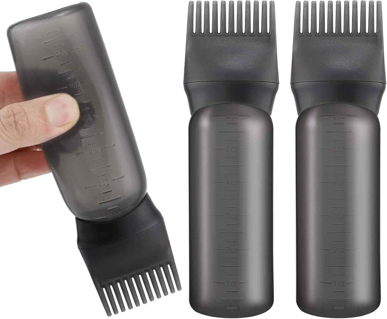 بسته 3 عددی اپلیکاتور روغن مو، بطری اپلیکاتور روغن مو 170 میلی لیتری با مقیاس مدرج، برس رنگ مو، بطری اپلیکاتور شانه ریشه برای روغن زدن مو و رنگ کردن مو (مشکی)