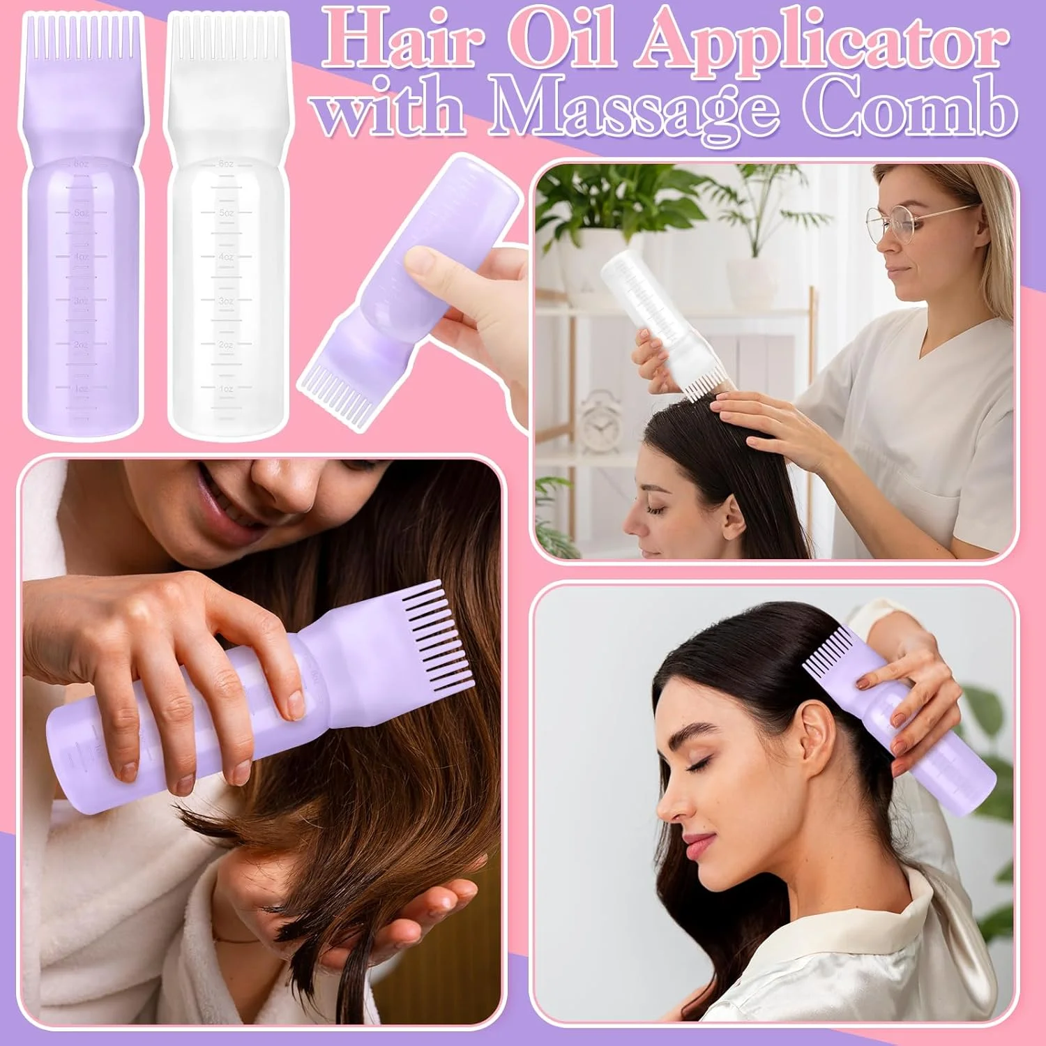 بطری روغن موی سر با شانه ماساژور، 2 عددی، 180 میلی لیتر، بطری روغن مو با شانه ریشه برای پوست سر، برس شامپو، ابزار رنگ مو