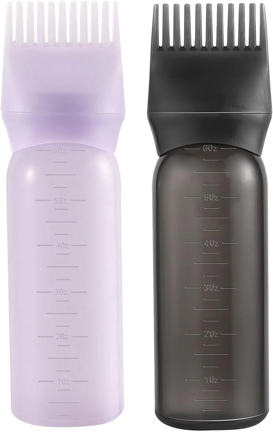 بطری اپلیکاتور مو، بطری اپلیکاتور شانه ریشه 6 اونس، اپلیکاتور روغن مو برای پوست سر و رنگ مو (2 عدد)