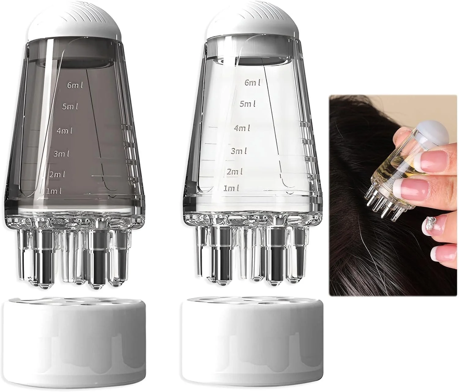 بطری روغن مو پاپوریچ، بطری اپلیکاتور روغن برای مو، بطری اپلیکاتور شانه ریشه، اپلیکاتور روغن پوست سر، شانه ماساژ پوست سر با توپ غلطکی، ابزار ماساژ موی جامد (مجموعه 2 عددی)