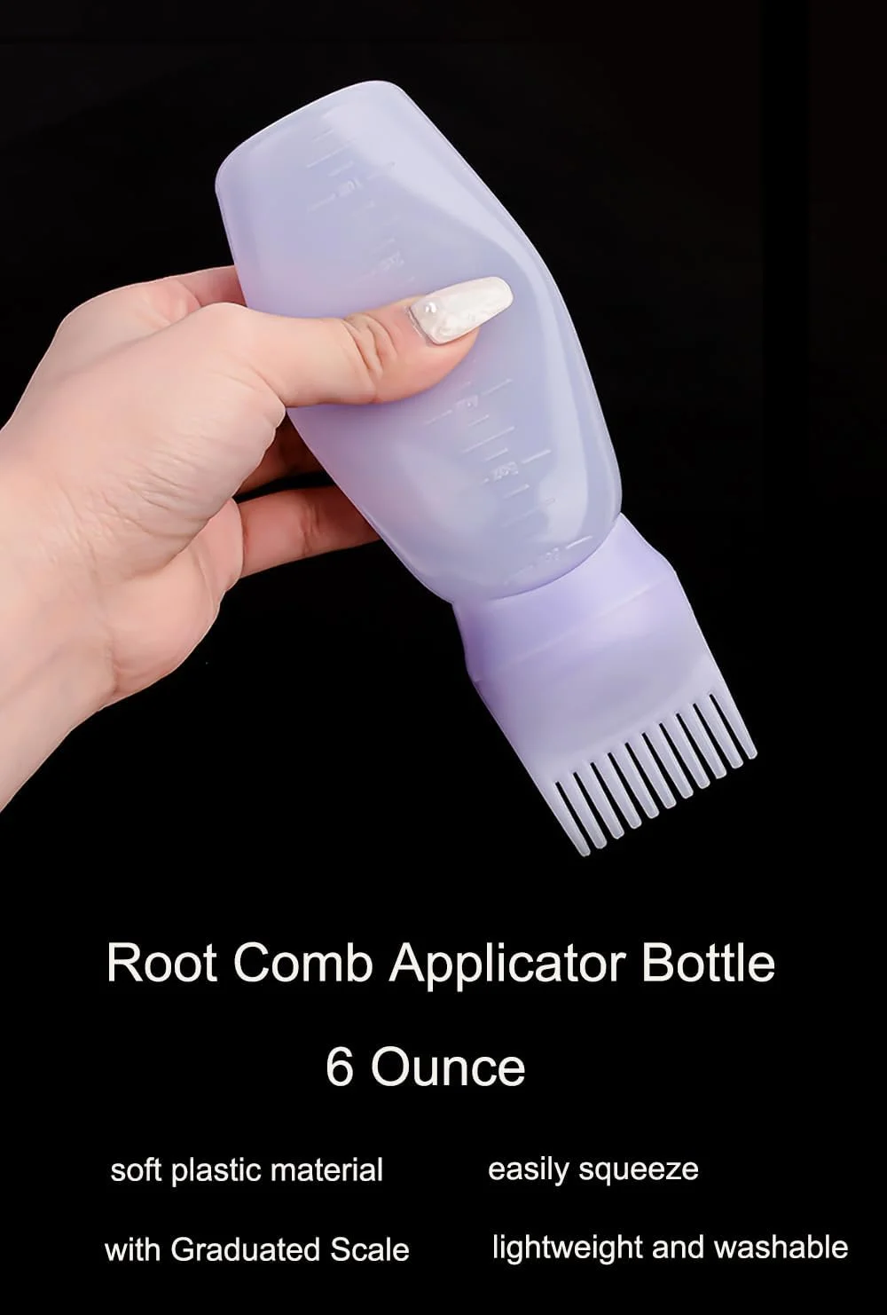 بطری اپلیکاتور مو، بطری اپلیکاتور شانه ریشه 6 اونس، اپلیکاتور روغن مو برای پوست سر و رنگ مو (2 عدد)