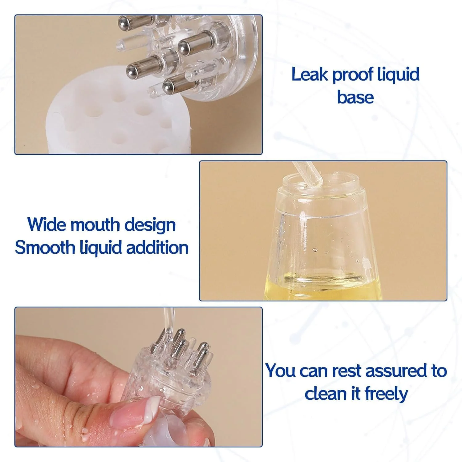 بطری روغن مو پاپوریچ، بطری اپلیکاتور روغن برای مو، بطری اپلیکاتور شانه ریشه، اپلیکاتور روغن پوست سر، شانه ماساژ پوست سر با توپ غلطکی، ابزار ماساژ موی جامد (مجموعه 2 عددی)