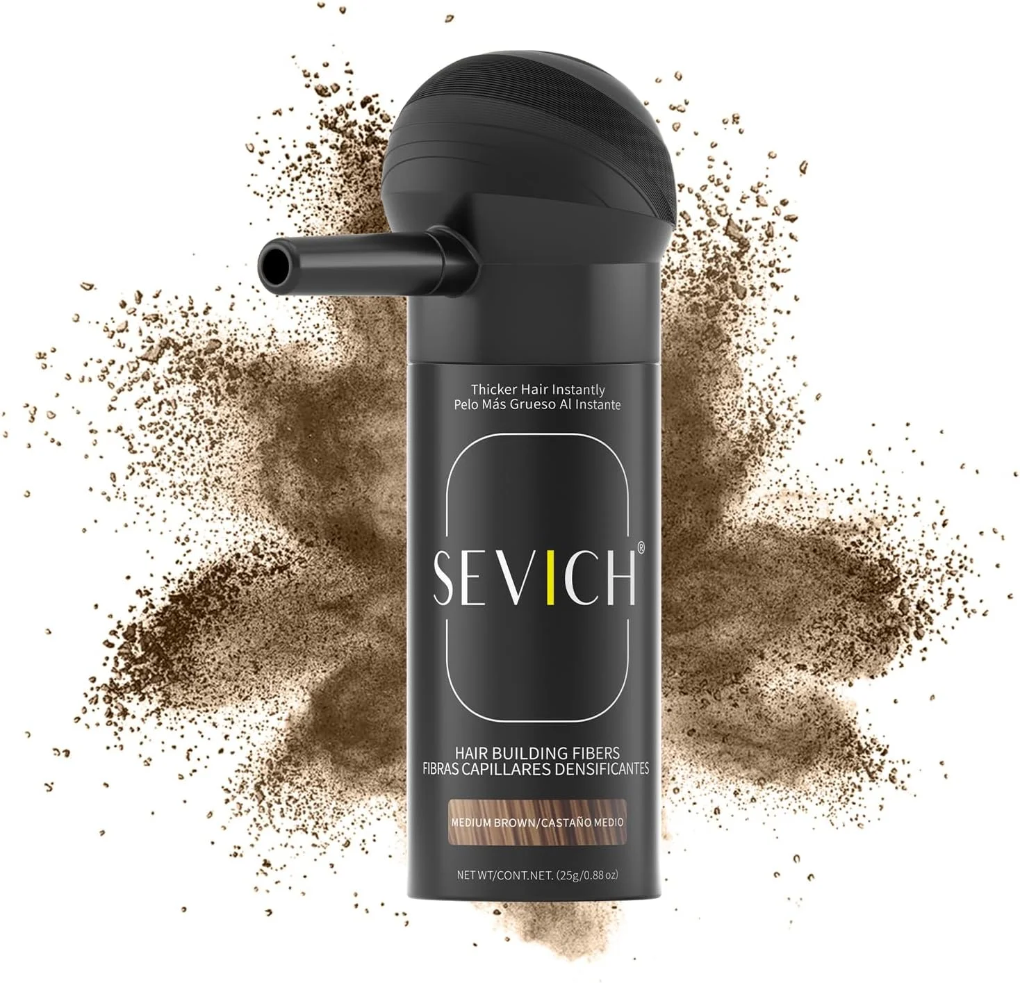 پودر پرپشت کننده مو سوویچ به همراه اپلیکاتور اسپری - افزایش طبیعی ضخامت مو برای آقایان و بانوان، حجم دهنده فوری، مقاوم در برابر آب، شستشوی آسان، 25 گرم (قهوه ای متوسط)