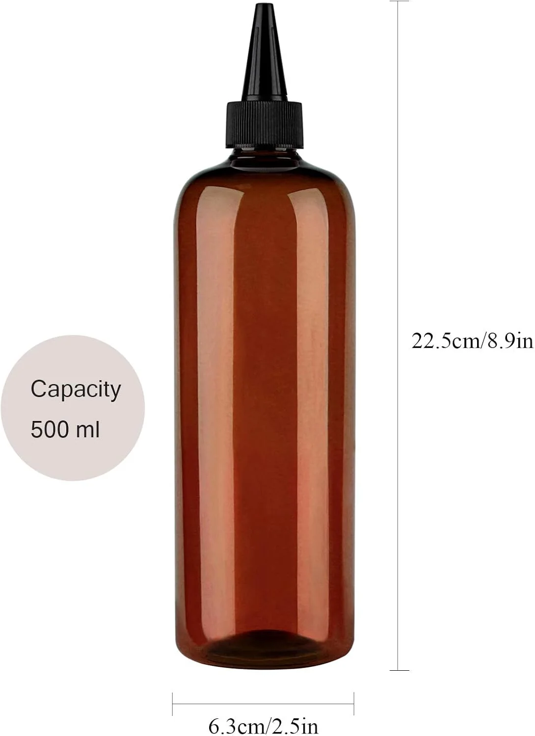 بطری رنگ مو فشاری کهربایی 16 اونسی، بطری پلاستیکی PET قابل شارژ مجدد با درب پیچی (2 عددی) قهوه ای