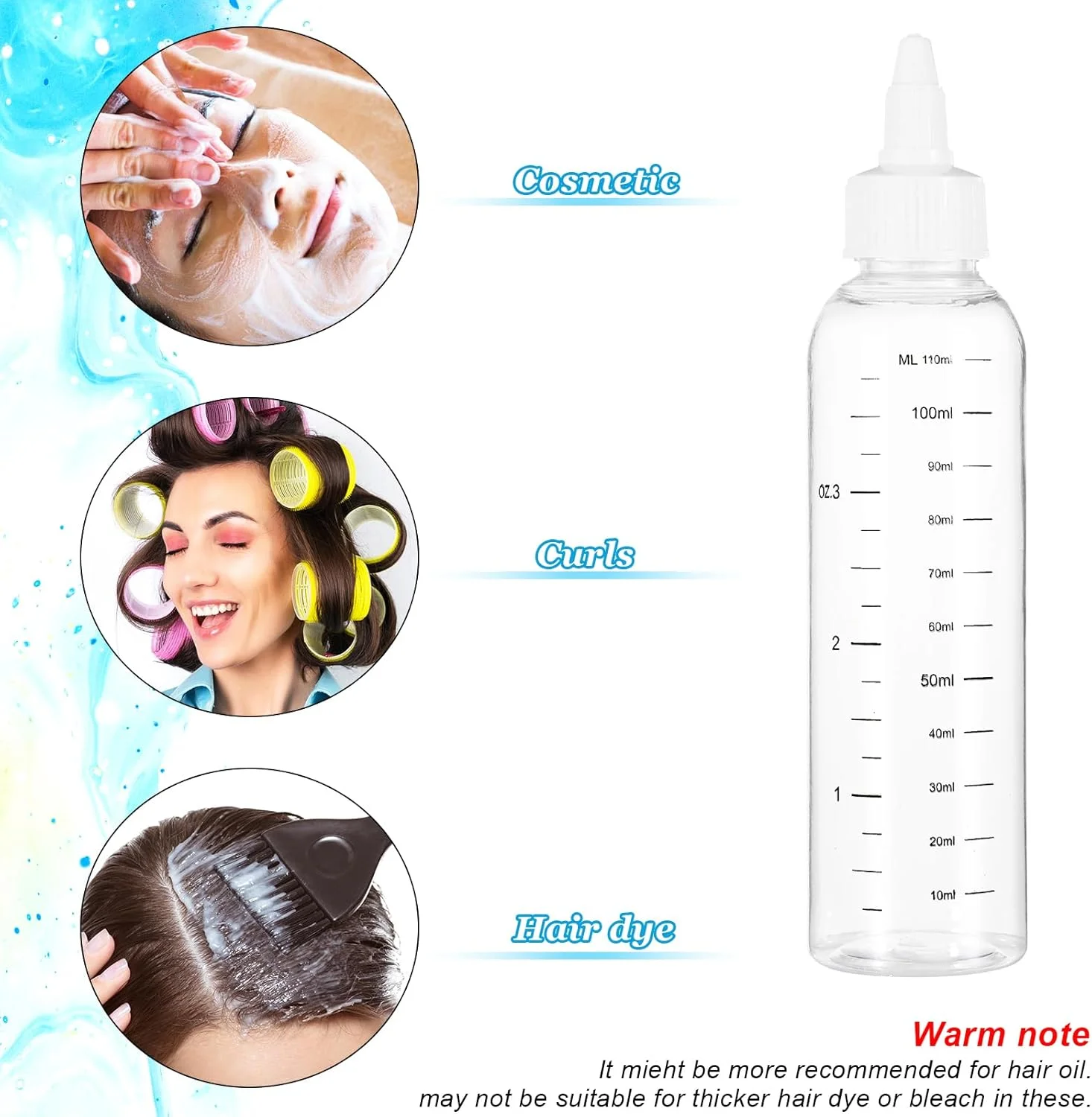 بسته 2 عددی بطری اپلیکاتور برای مو، بطری پلاستیکی روغن مو، بطری فشاری رنگ مو، بطری رنگ ریشه مو با مقیاس نسبت، درب پیچی (سفید 230 میلی لیتر)