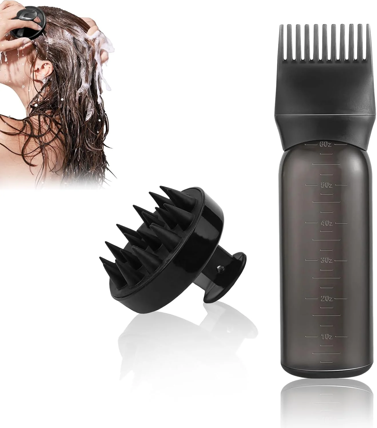 اپلیکاتور روغن مو، شانه ریشه مو، برس ماساژ مو (مشکی، مشکی) اپلیکاتور روغن مو، شانه ریشه مو، برس ماساژ مو (مشکی، مشکی)