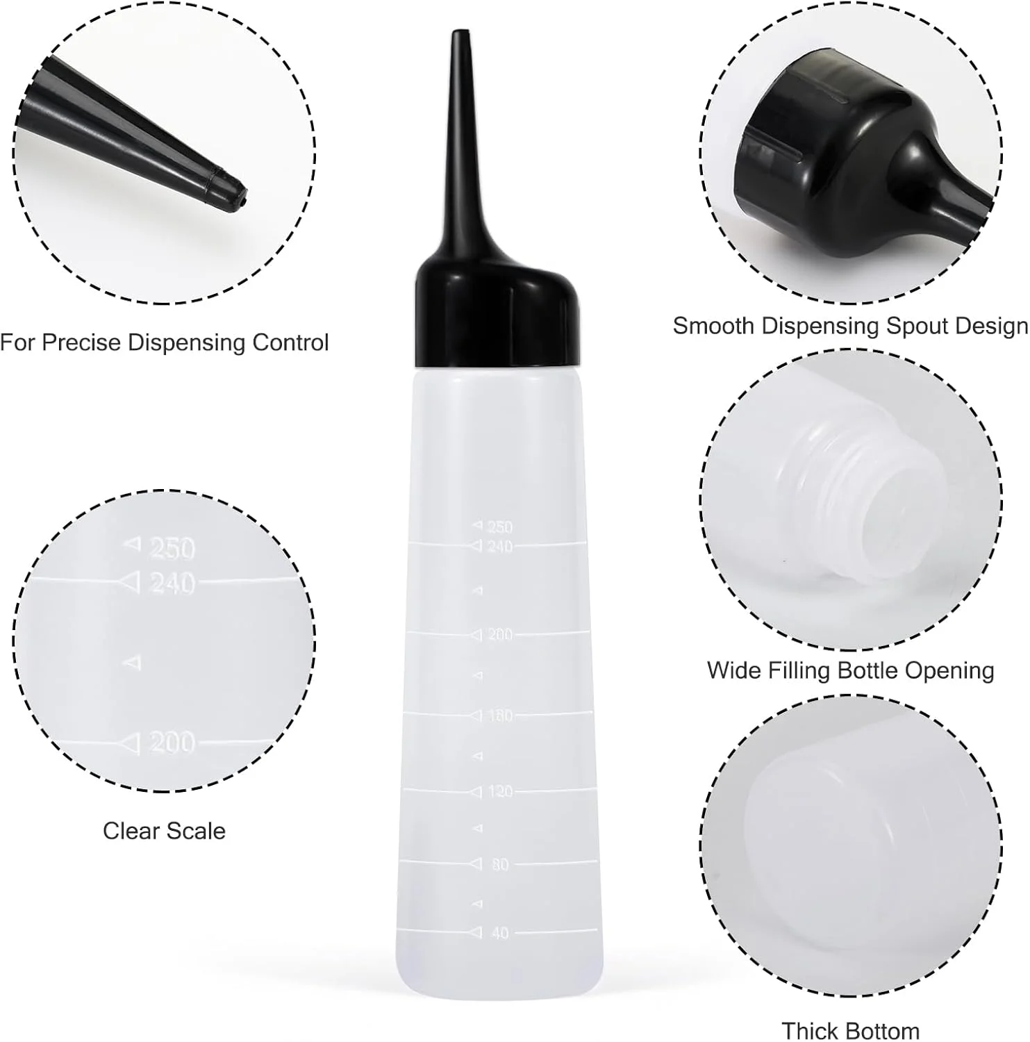 بطری رنگ مو Yebeauty، بسته 4 عددی بطری فشاری 250 میلی لیتری با نوک زاویه دار برای مو